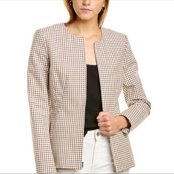 Theory Sculpture Grid Stretch Printed Zip Jacket Ivory Multi Tan NWT 00 Designer - Picture 4 of 16